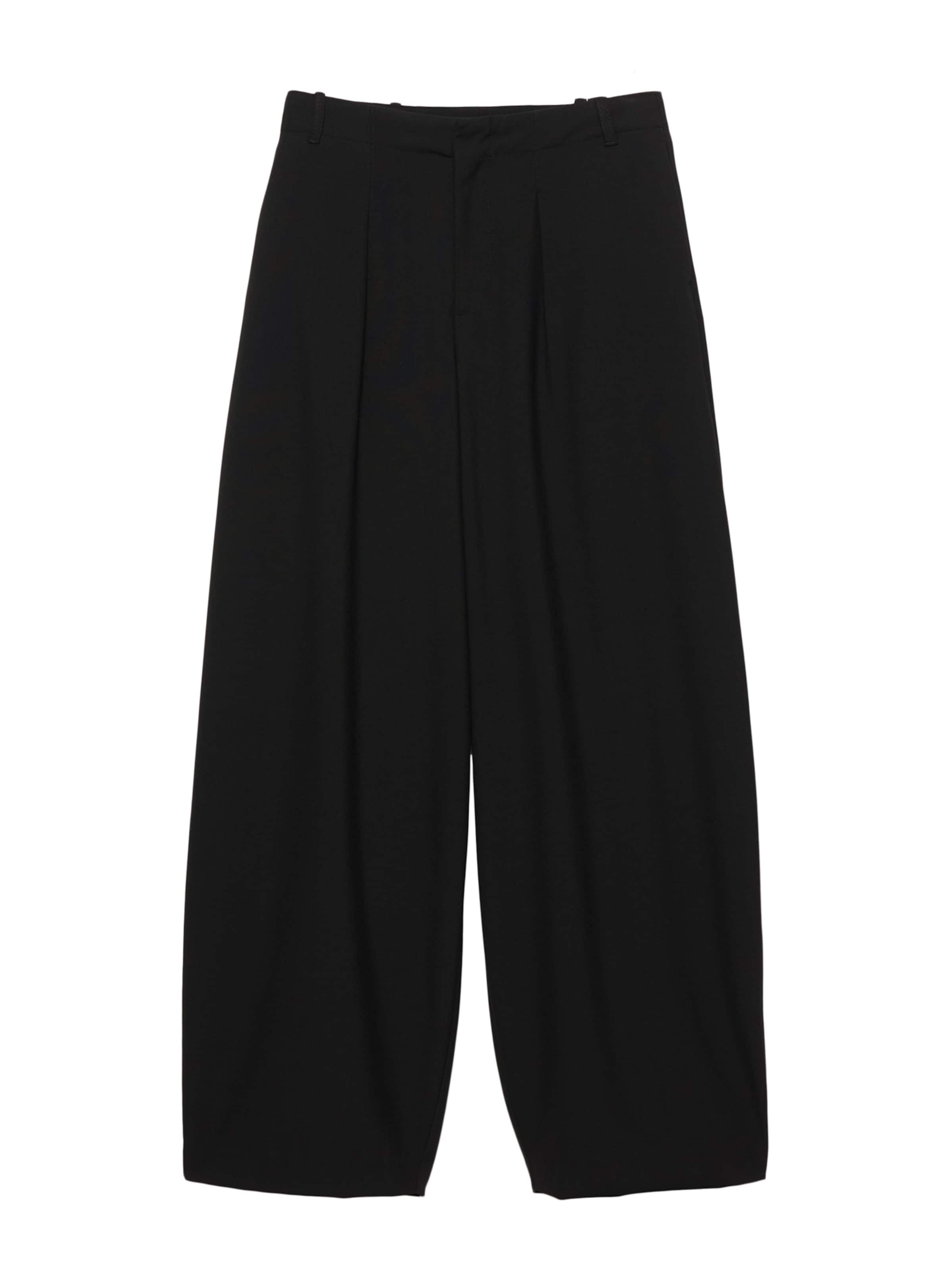 Pull&Bear Wide Leg Bukser med lægfolder i sort: forside