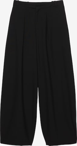 Pull&BearWide Leg/ Široke nogavice Hlače s naborima - crna boja: prednji dio