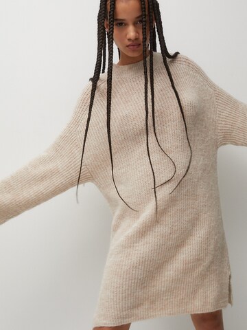 Pull&Bear Knitted dress in Beige: front