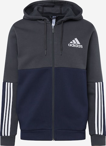 ADIDAS SPORTSWEAR Athletic Zip-Up Hoodie 'Essentials Colorblock Fleece ' in Grey: front