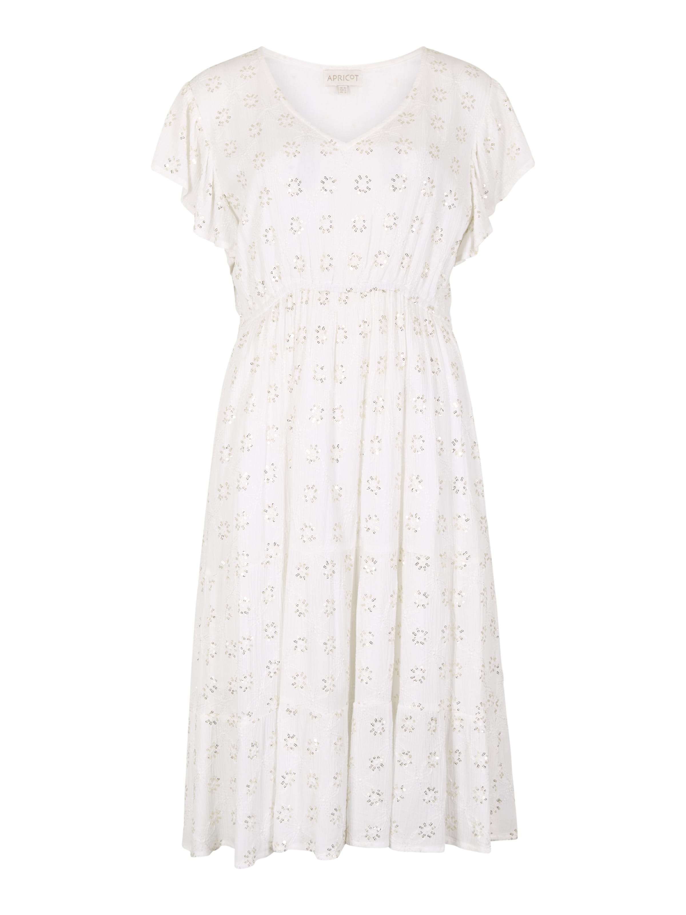 Apricot Sequin Floral Embroidered Mini Dress ' ' in Weiß: Vorderseite