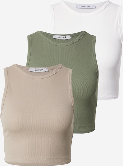 Palaidinė be rankovių 'Dinah' iš ABOUT YOU, spalva – smėlio spalva / rusvai žalia / balta, Prekių apžvalga