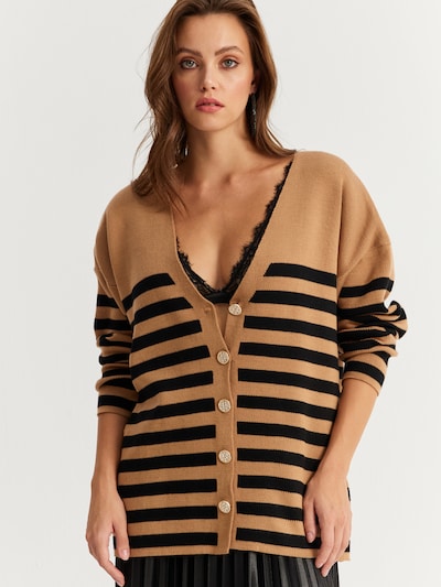 Cool & Sexy Knit cardigan in Camel / Black, Item view