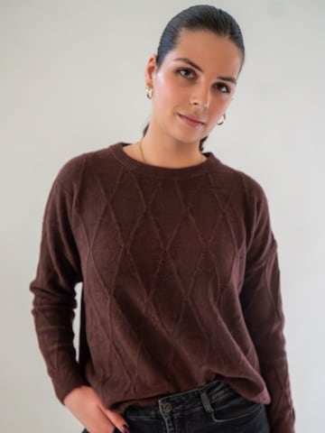 WEARABLE STORIES Trui 'Manou' in Bruin: voorkant