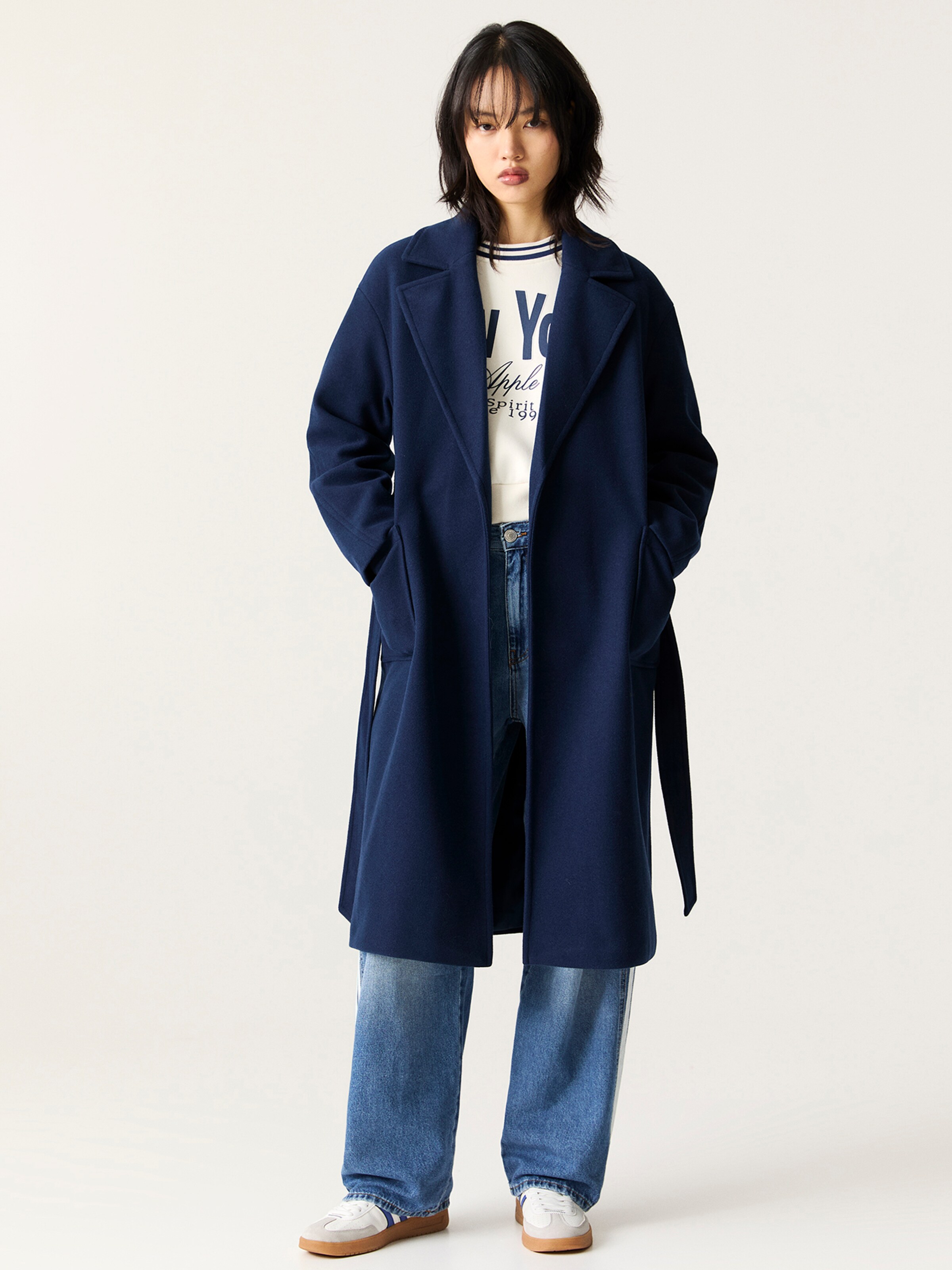 Pull and bear blue coat discount