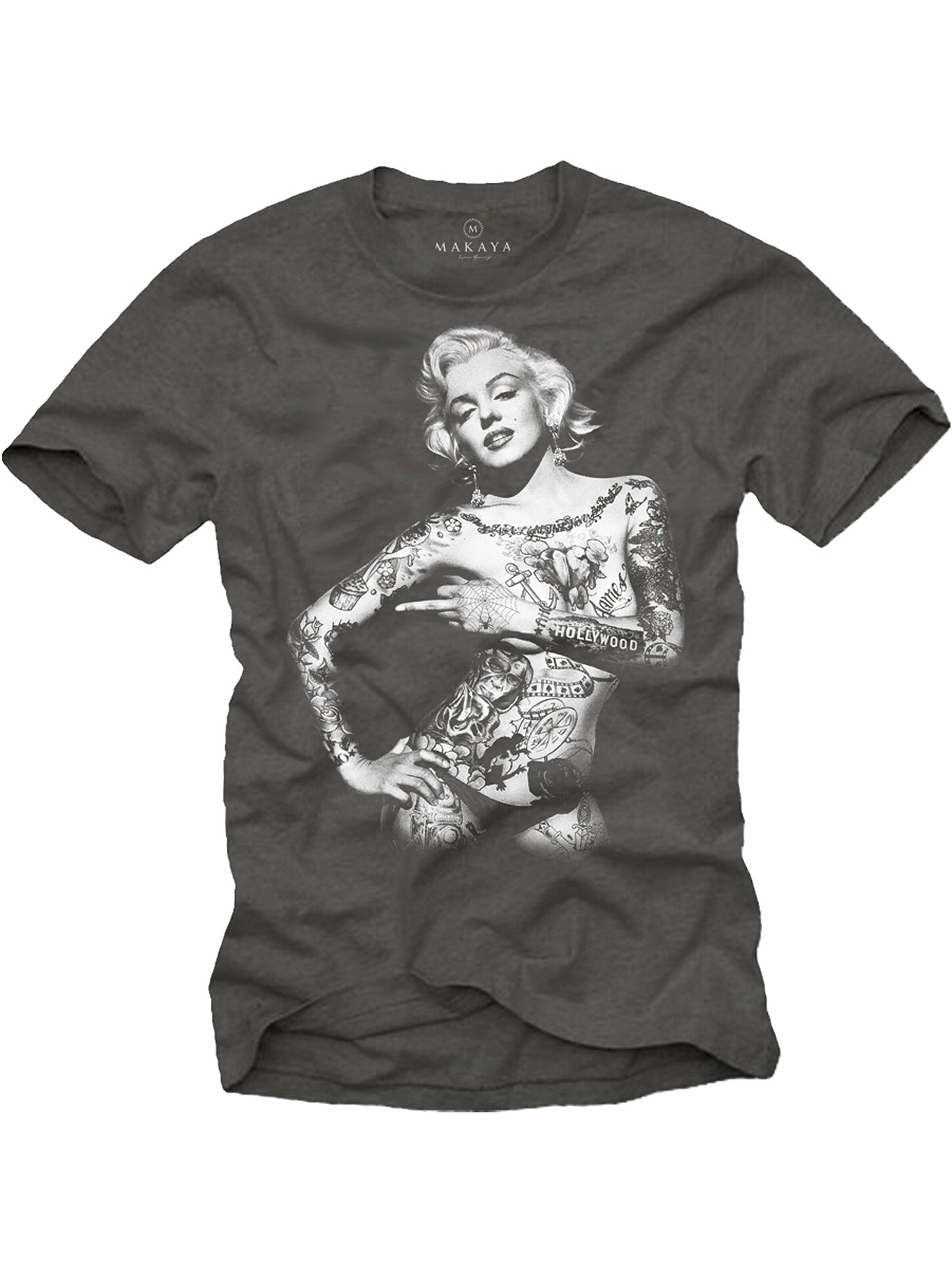 MAKAYA Shirt 'Marilyn Tattoo' in Grey: front