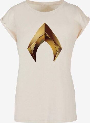 ABSOLUTE CULT T-Shirt 'Aquaman - Emblem' in Beige: predná strana