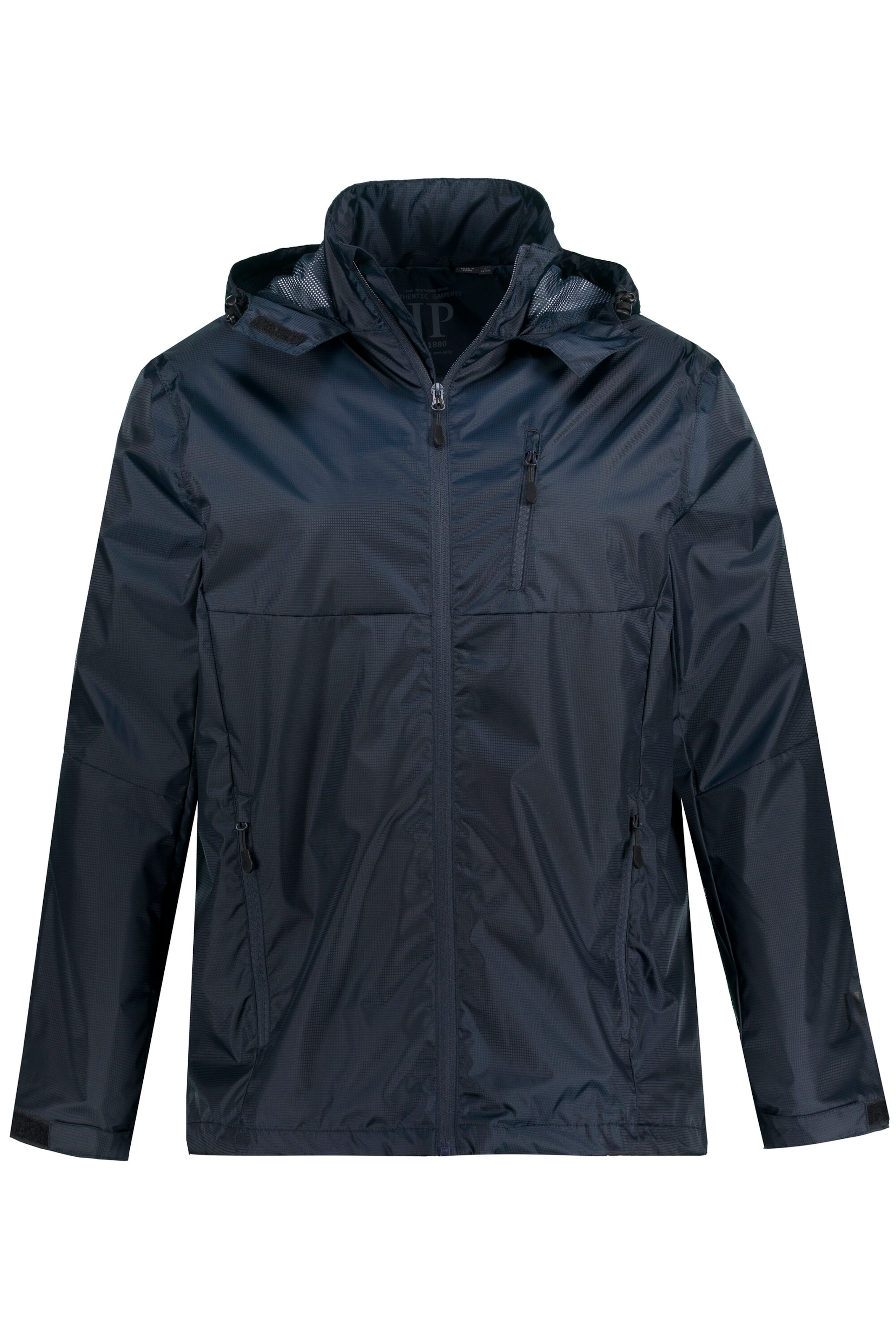 JP1880 JP 1880 Herren große Größen Regenjacke, wasserdicht, Kapuze, Zipper, leichtes Mesh Futter 809332 in Blau: Vorderseite