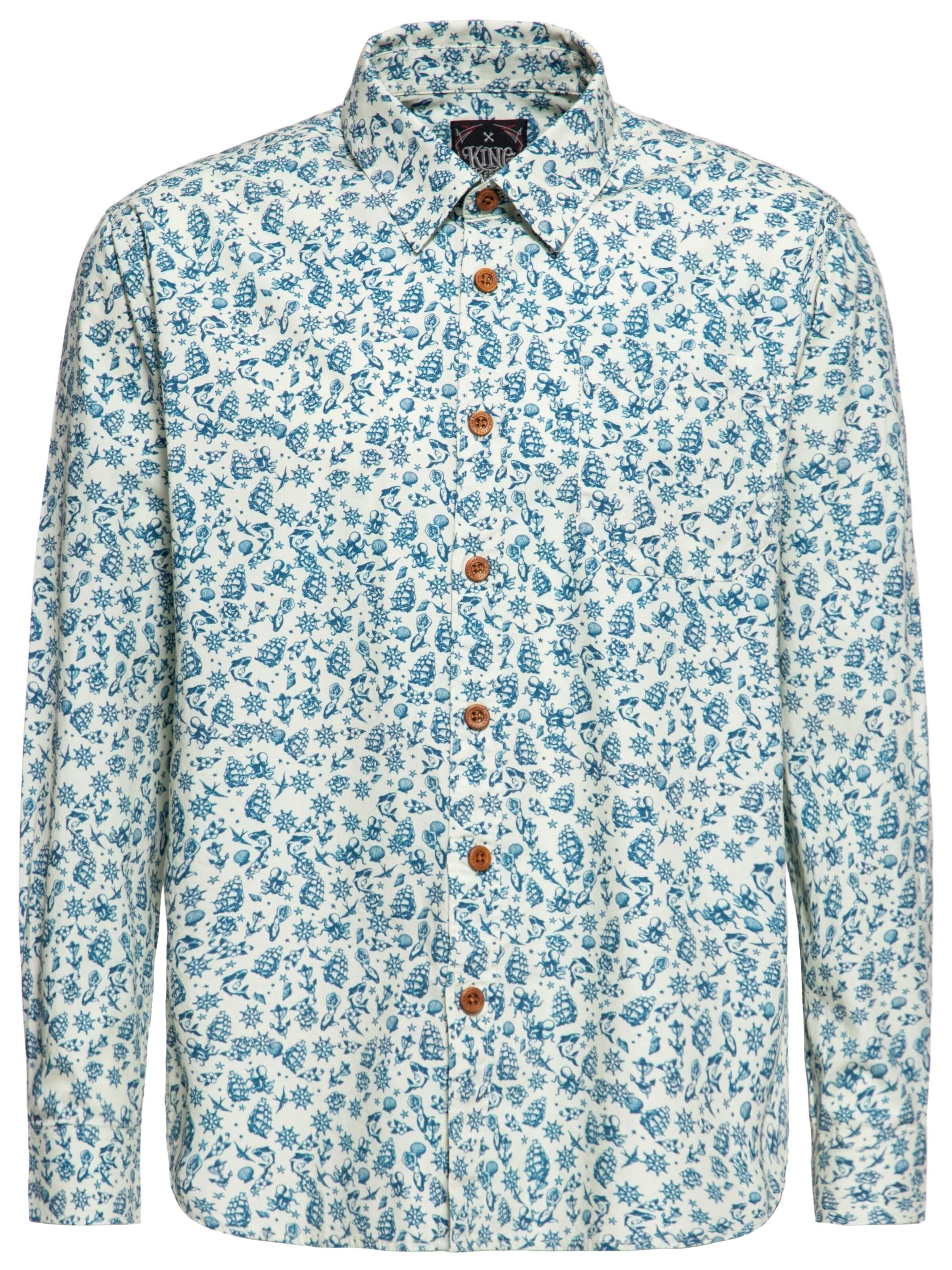 King Kerosin Regular fit Button Up Shirt 'Sailor-Tattoos' in Blue: front