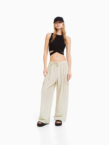 Bershka Wide Leg Hose in Beige