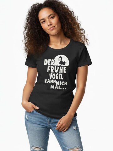 MAKAYA Shirt 'Der frühe Vogel...' in Black
