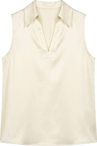 Camicia da donna 'Ärmelloses Seide Hemd mit V-Ausschnitt' di Lilysilk in bianco: frontale