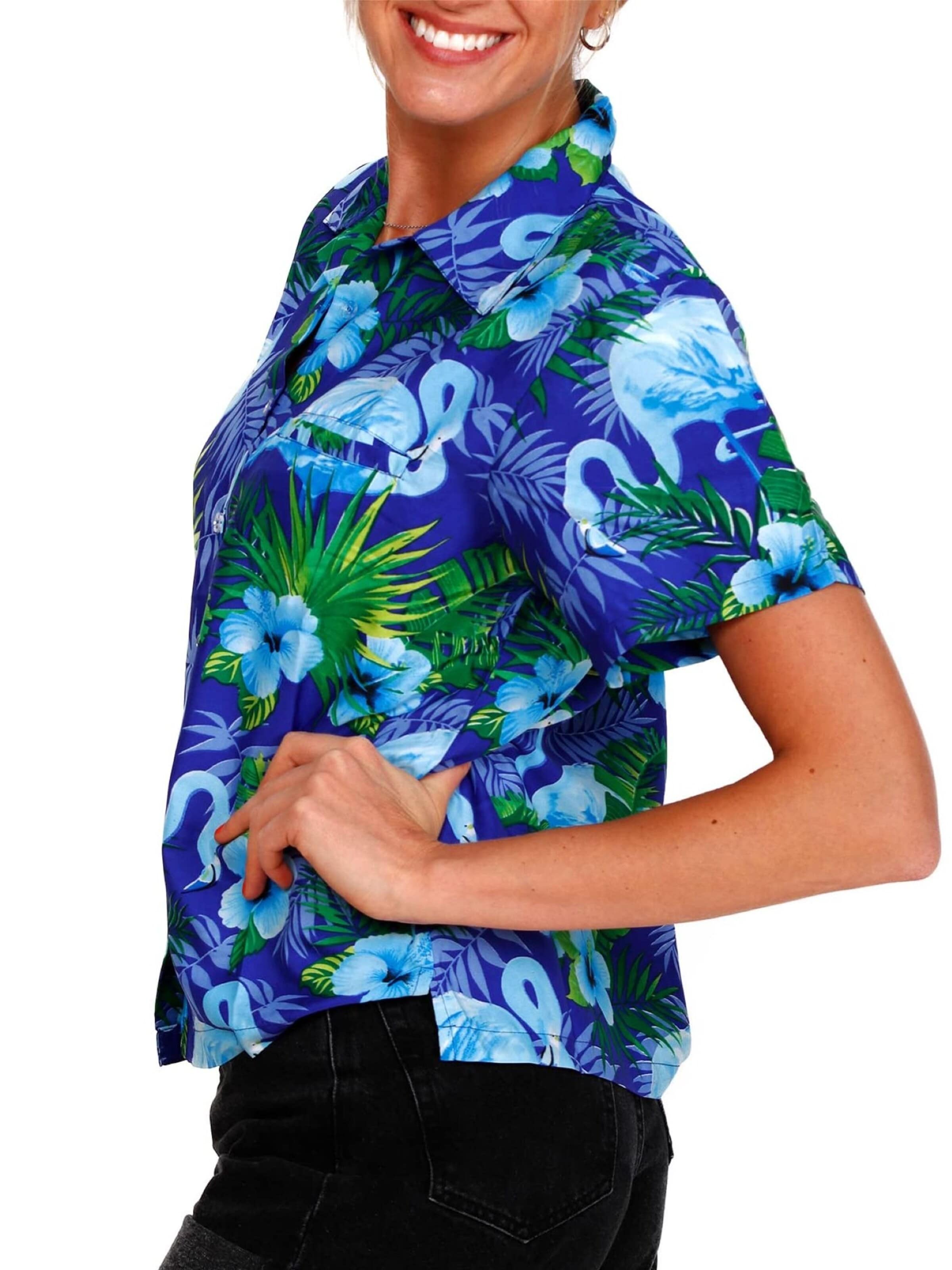 Camicia da donna 'Flamingo Flowers' di King Kameha in blu