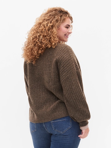 Zizzi Knit Cardigan 'CACOMFY' in Brown