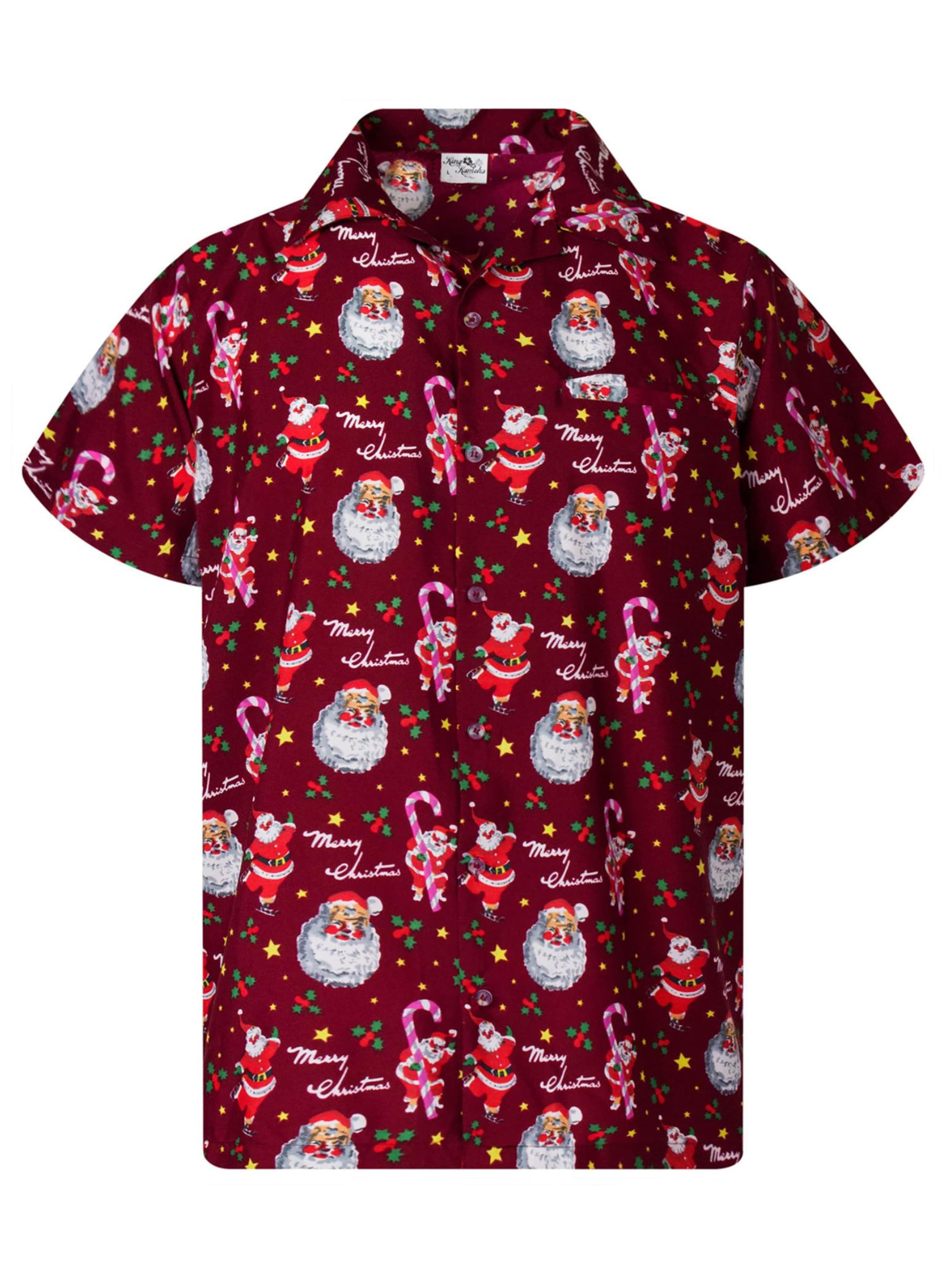 King Kameha Regular fit Button Up Shirt 'Christmas Candycane' in Red: front