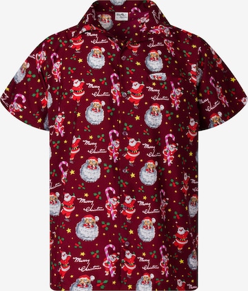 King Kameha Button Up Shirt 'Christmas Candycane' in Red: front