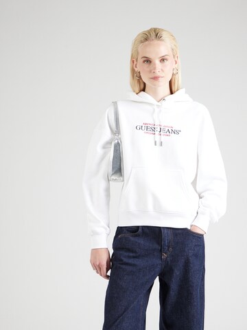 GUESS JEANS Μπλούζα φούτερ 'AMERICAN' σε λευκό: μπροστά