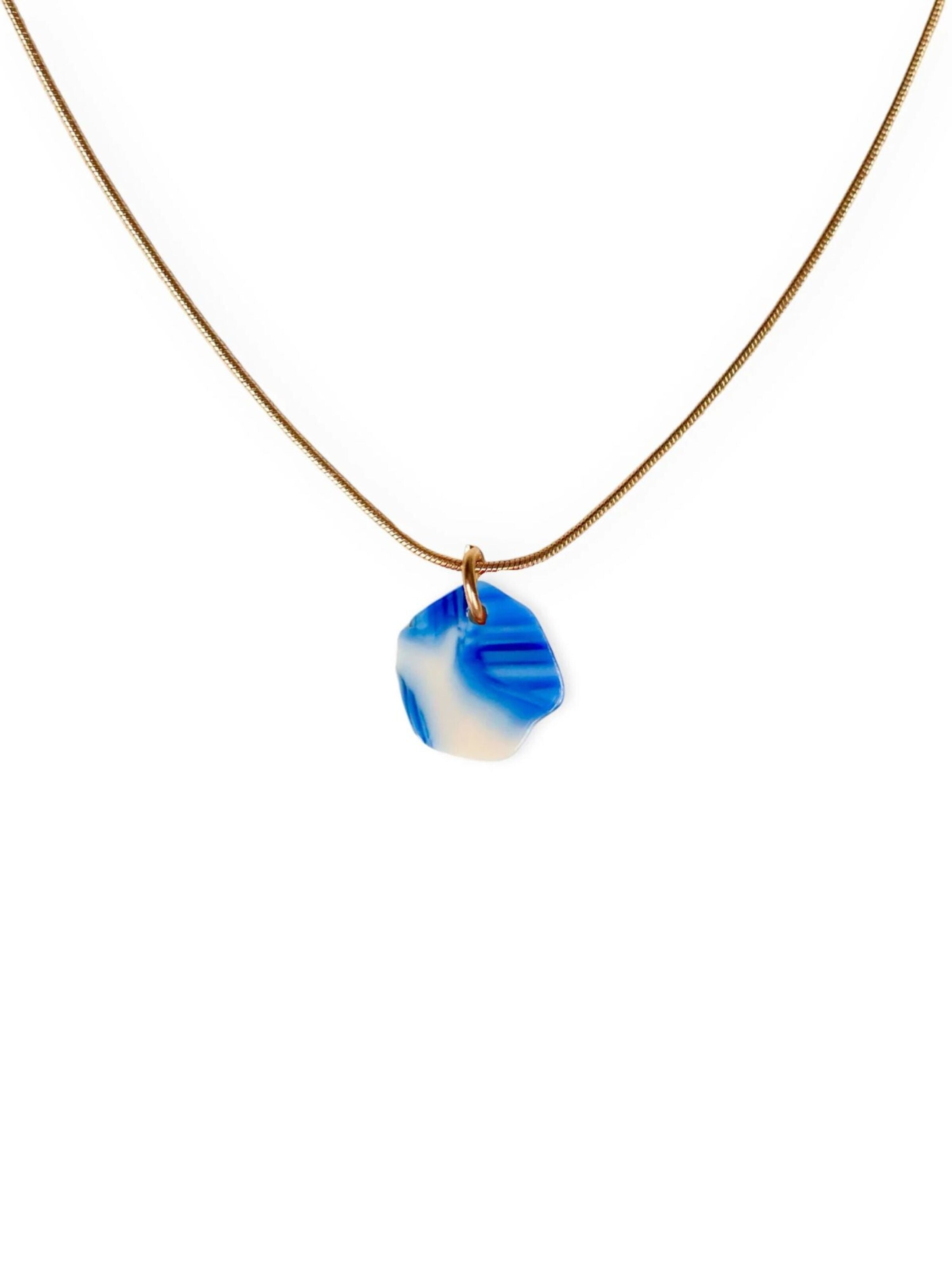 Fräulein Wunder - Colar 'Acetat Alice Gold' em azul