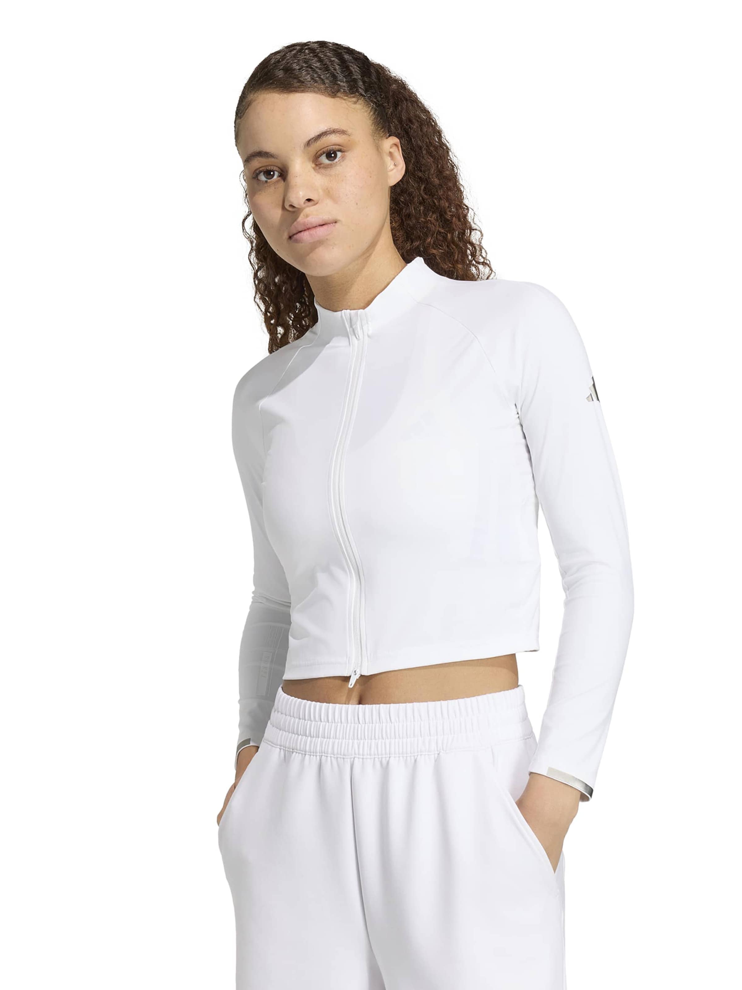 ADIDAS PERFORMANCE Athletic Zip-Up Hoodie 'PRO' in White: front