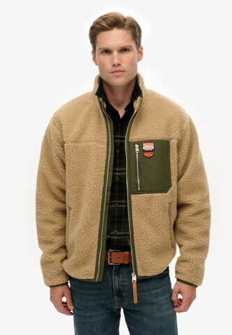 Veste en polaire Superdry en marron : devant