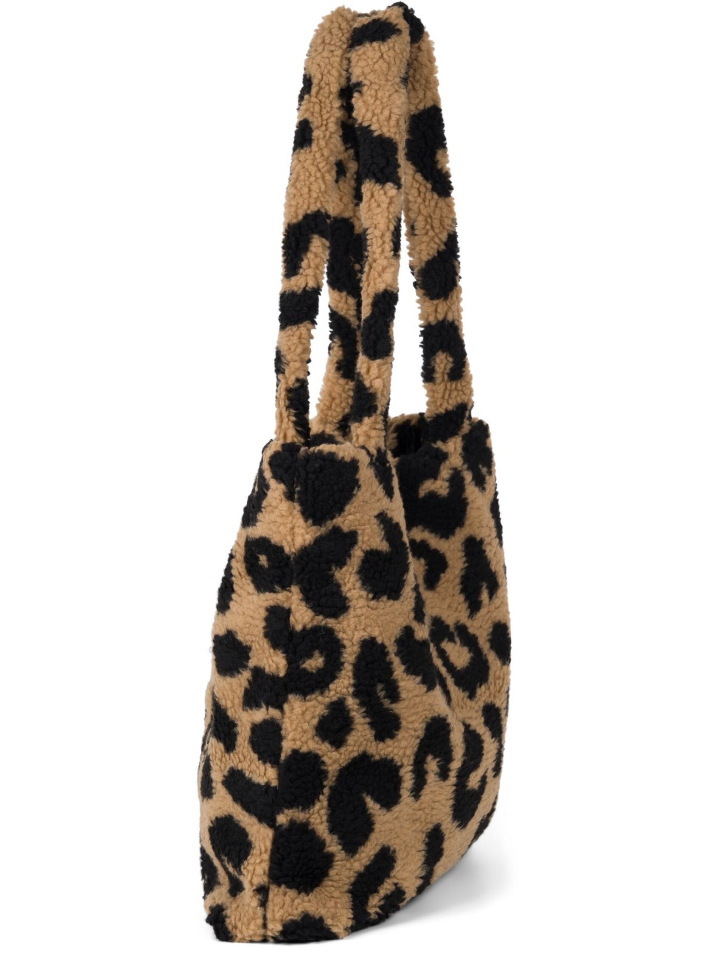 styleBREAKER Shoulder bag 'Leo Shopper Teddyfell Optik' in Brown