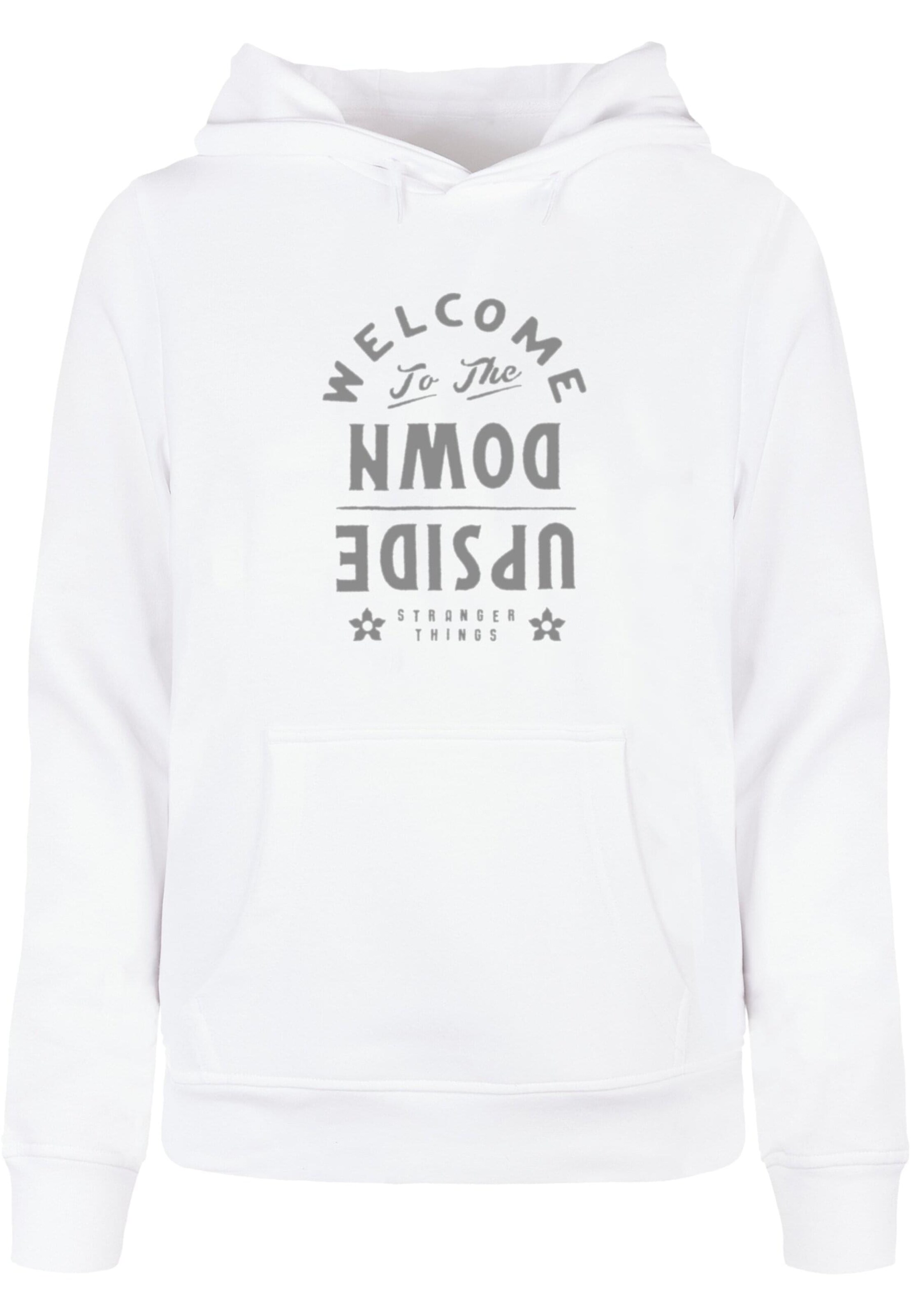 ABSOLUTE CULT Sweatshirt 'Stranger Things - Welcome To Upside Down' in Weiß: Vorderseite