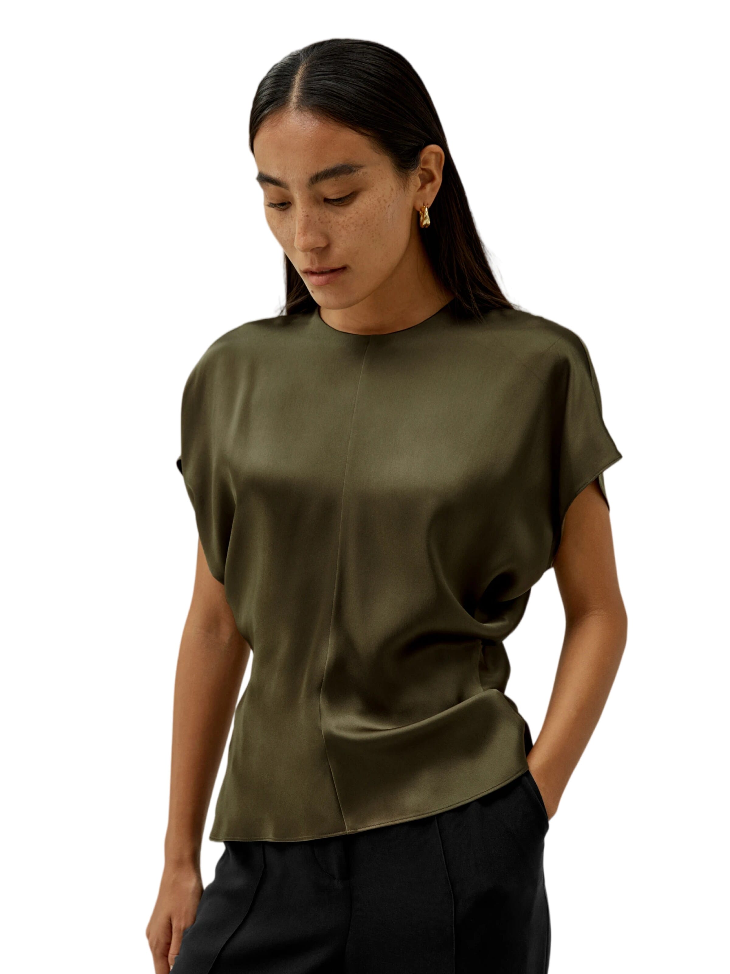 Lilysilk Blouse 'Seidentop mit kurzen Fledermausärmeln' in Groen