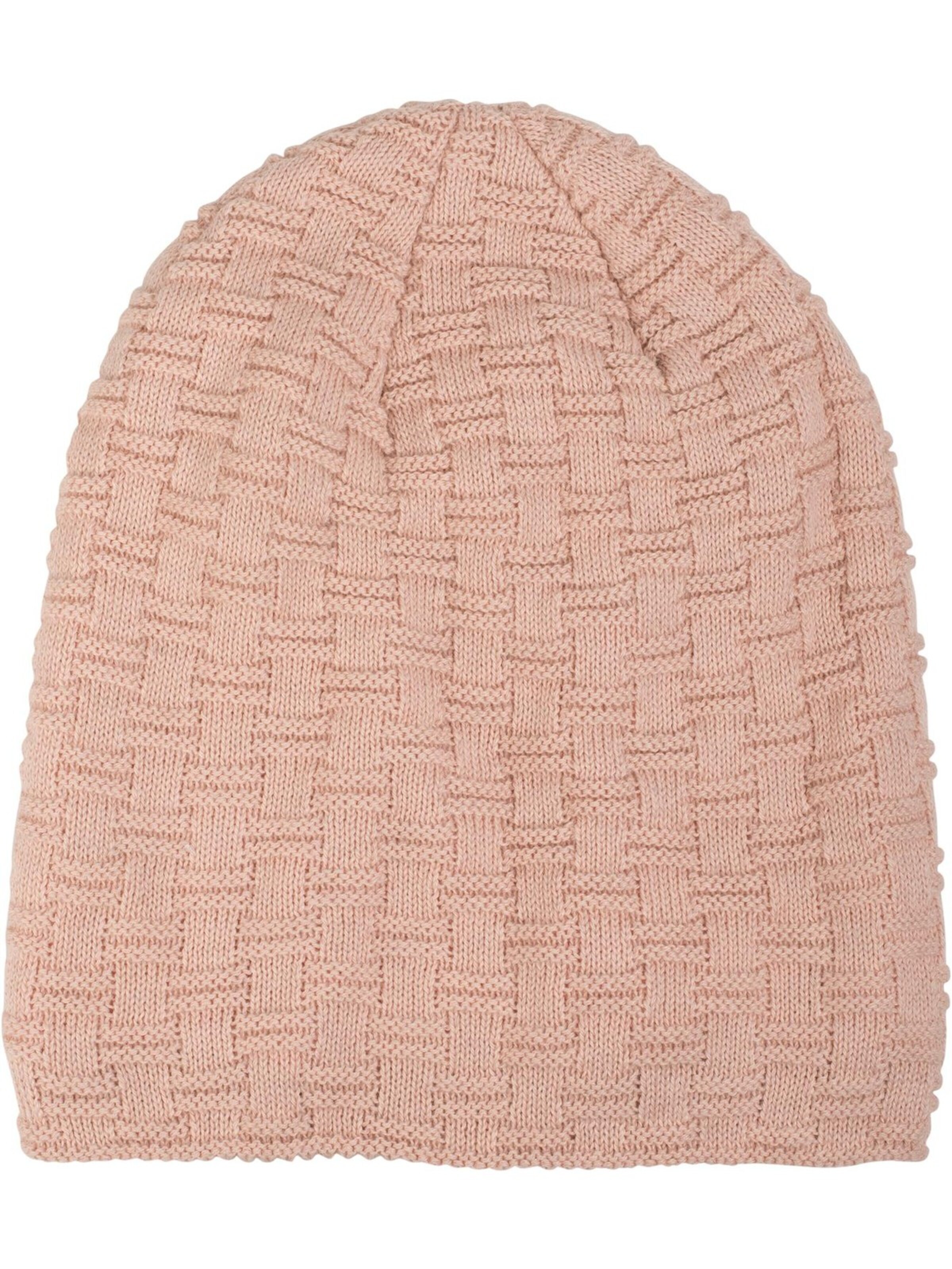 styleBREAKER Beanie 'Feinstrick Beanie mit Flecht Muster und Teddyfleece' in Pink