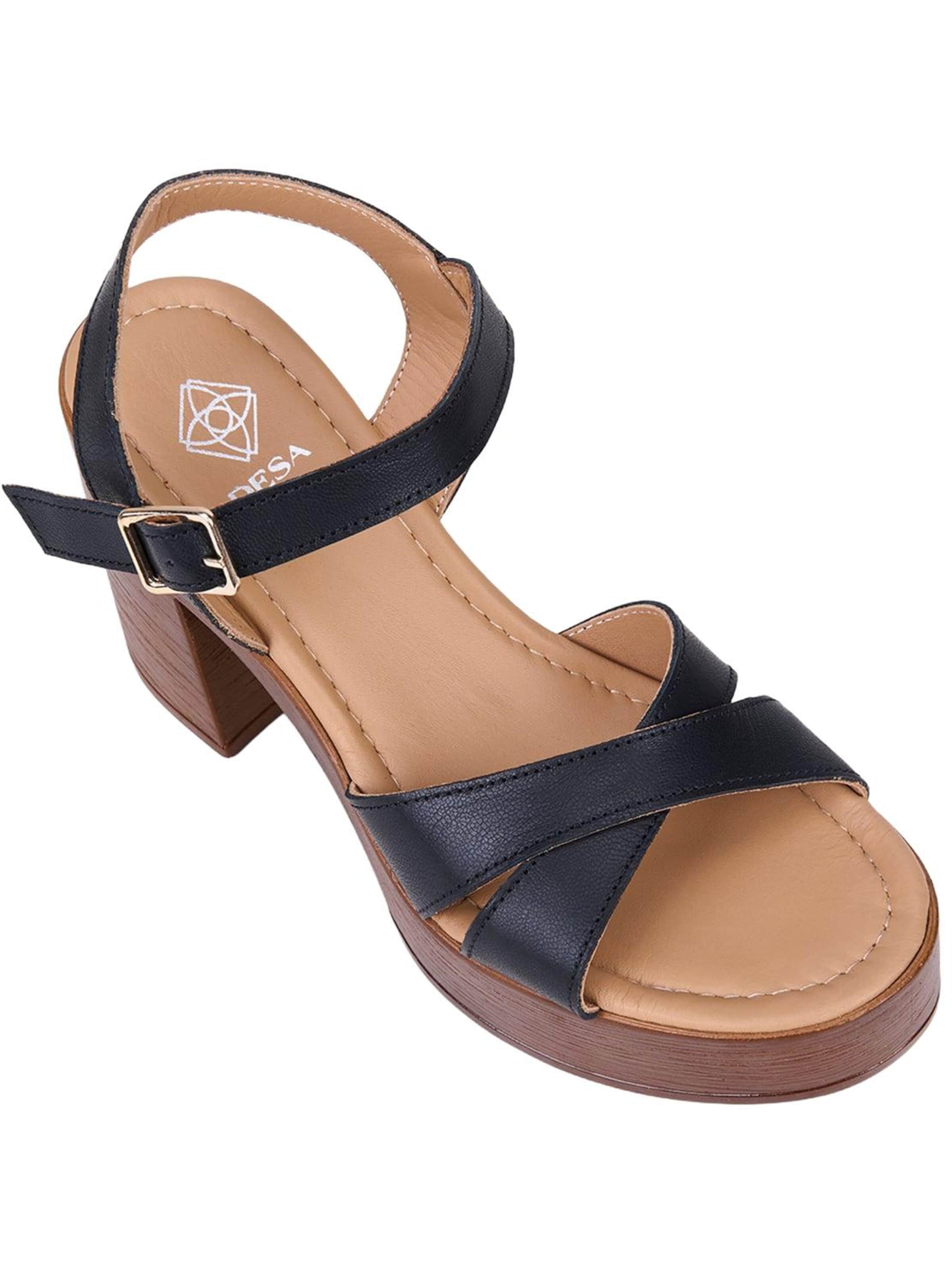 Desa - Sandalias con hebilla 'DESA Damen-Sandalen aus Leder mit hohem Blockabsatz' en negro