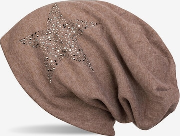 styleBREAKER Mütze 'Beanie Mütze mit Strass Nieten Stern' in Grau: Vorderseite