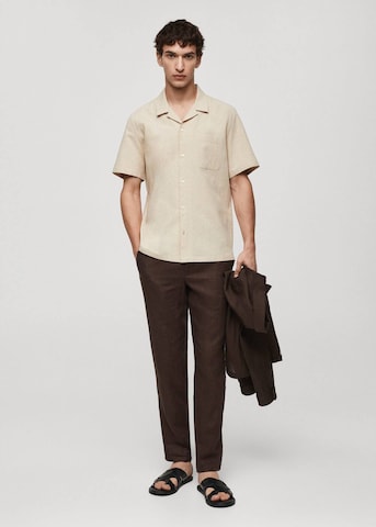 MANGO MAN Comfort fit Button Up Shirt 'Gozo' in Beige