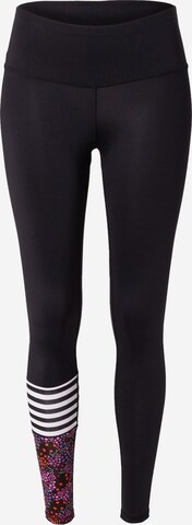 Skinny Pantaloni sport 'Millefleurs' de la Hey Honey pe negru: față