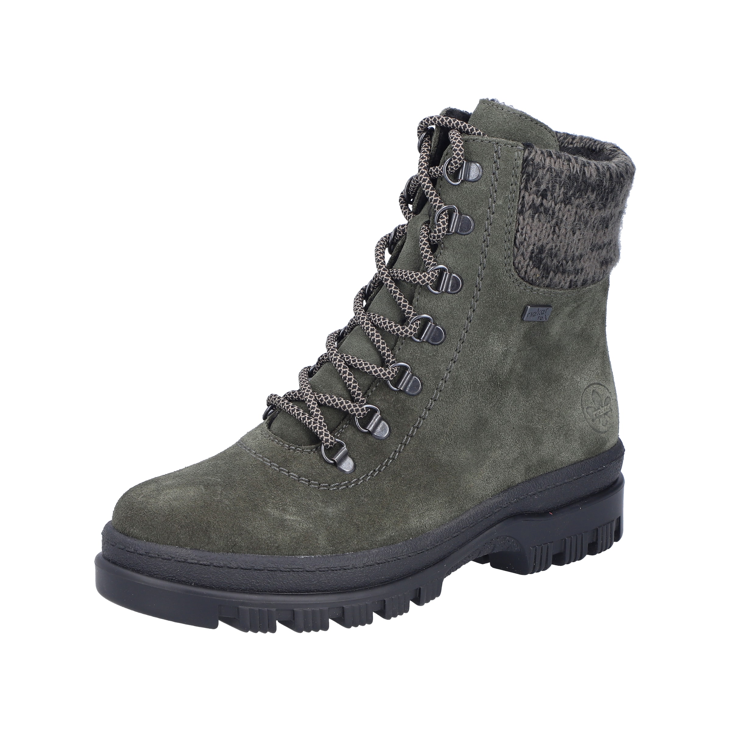 Rieker Lace-Up Ankle Boots in Green: front