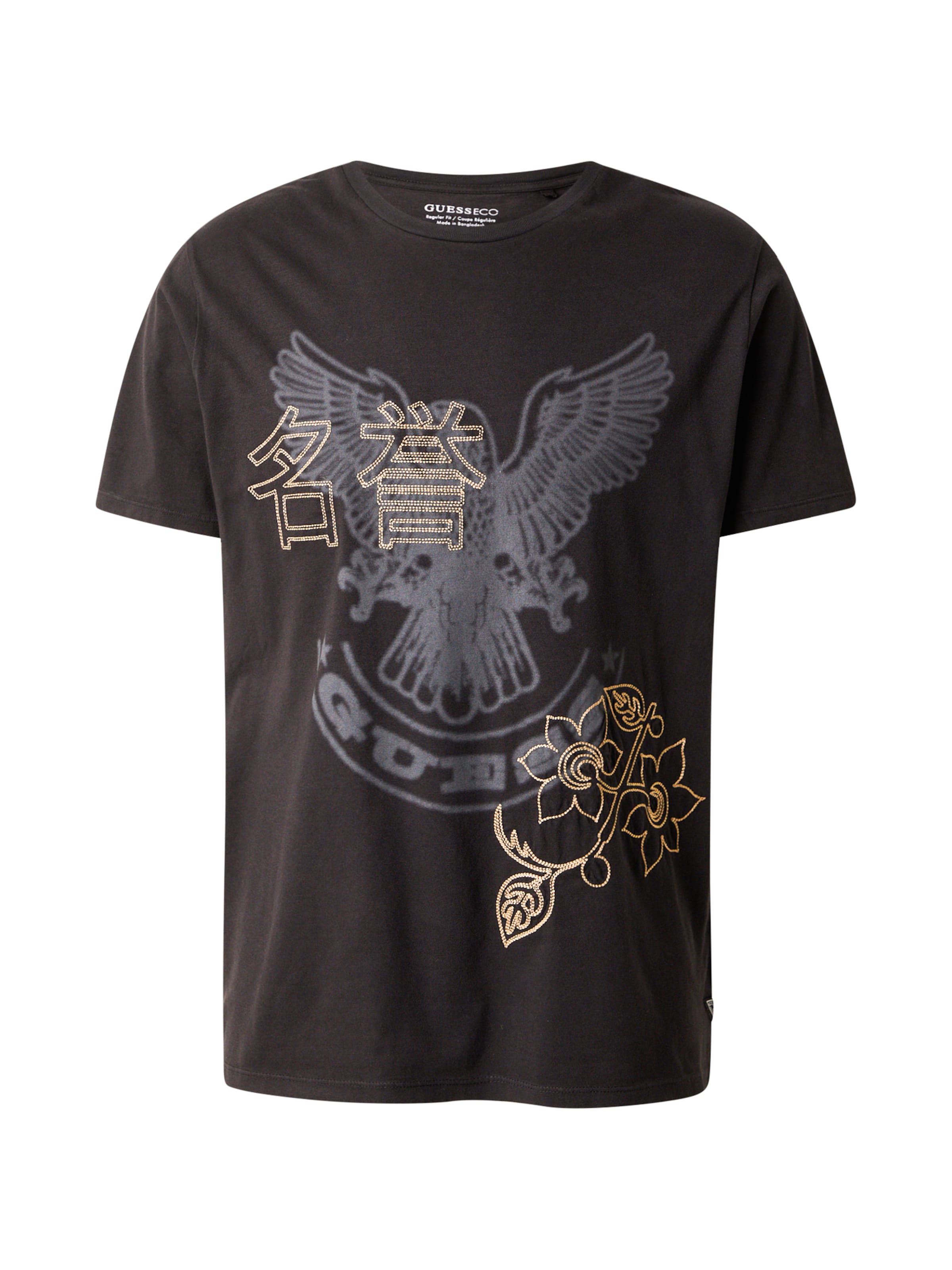 GUESS Тениска 'HERITAGE' в черно: отпред