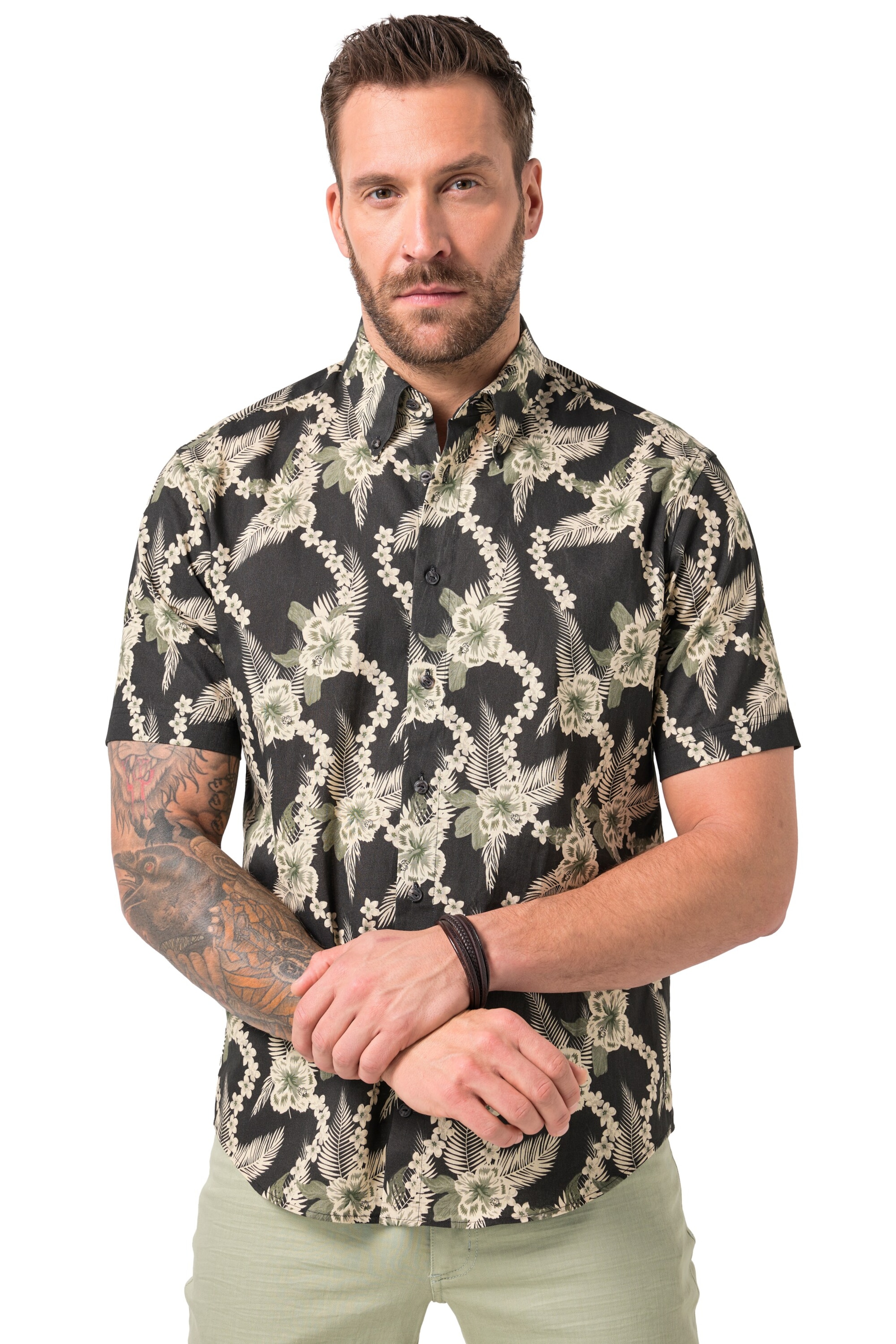 JP1880 Comfort fit Button Up Shirt in Black: front