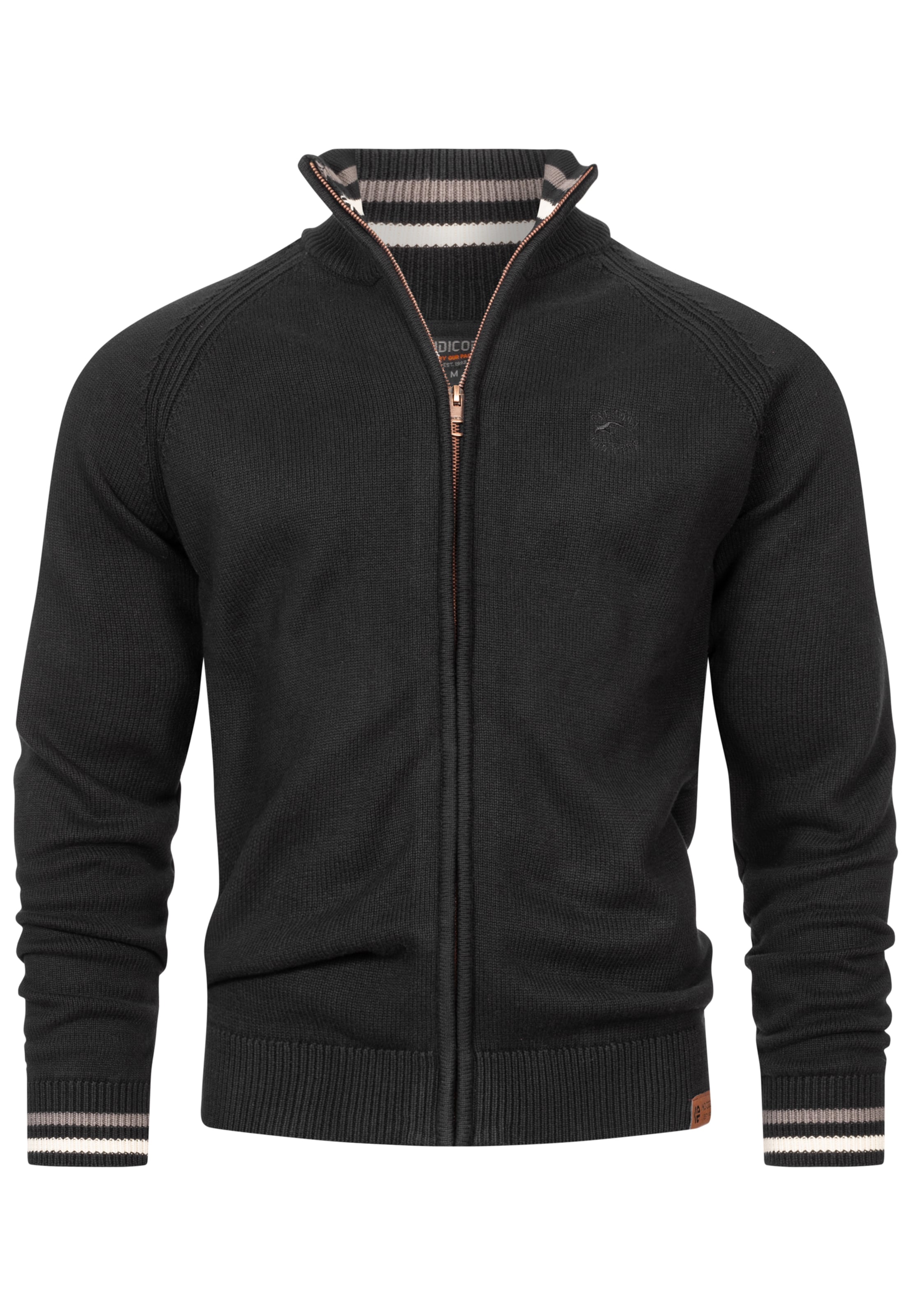 INDICODE JEANS Gebreid vest 'Arutemia' in Zwart: voorkant