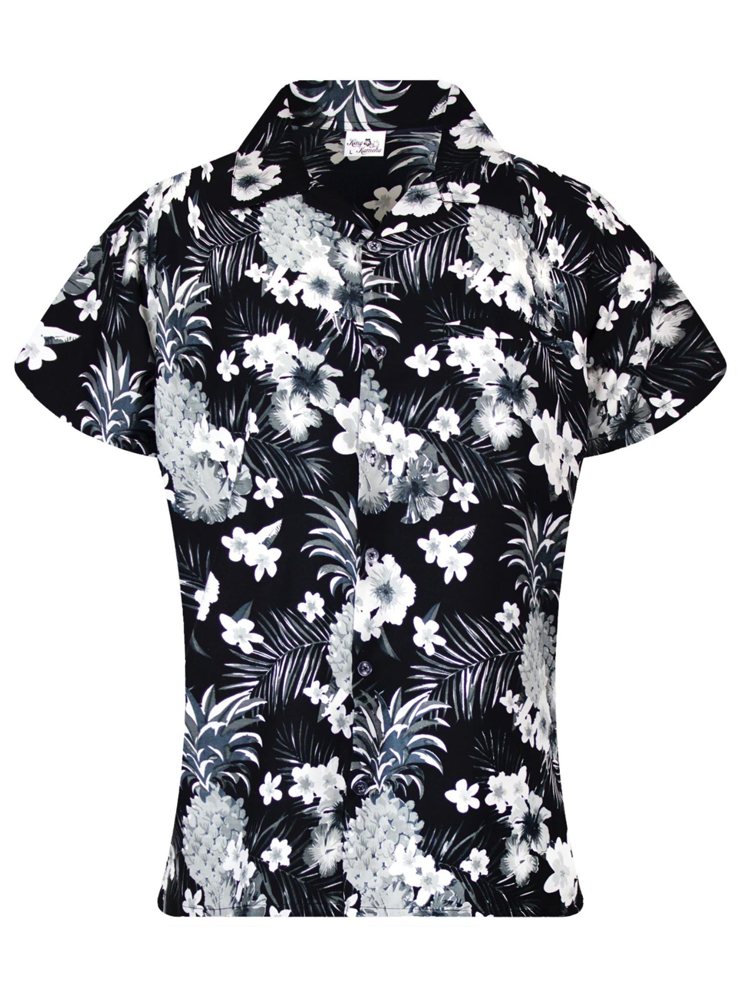 King Kameha Blouse 'Pineapple Flowers' in Grey: front