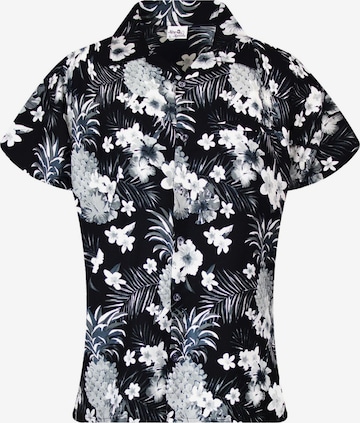 King Kameha Blouse 'Pineapple Flowers' in Grey: front