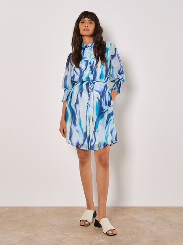 Apricot Painterly Swirls Shirt Mini Dress ' ' in Blau