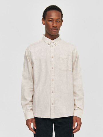 KnowledgeCotton Apparel Regular fit Button Up Shirt in Grey: front