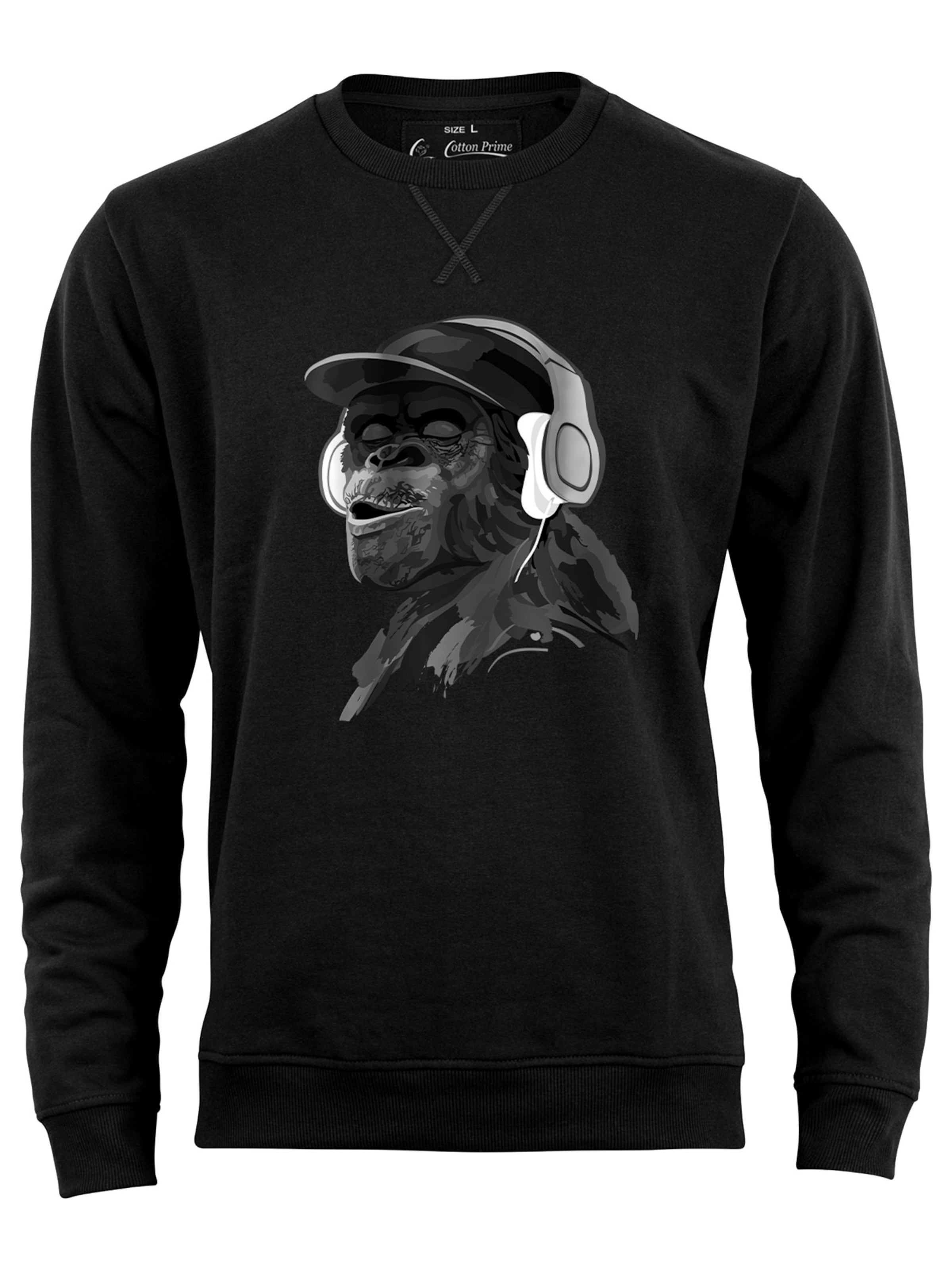 Felpa 'Monkey mit DJ-Kopfhörer' di Cotton Prime in nero: frontale