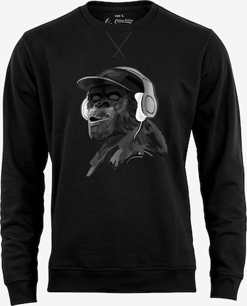 Cotton Prime Sweatshirt 'Monkey mit DJ-Kopfhörer' in Schwarz: Vorderseite