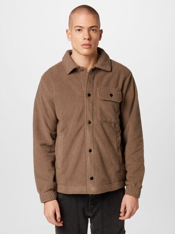 HOLLISTER Fleece Jacket in Brown: front