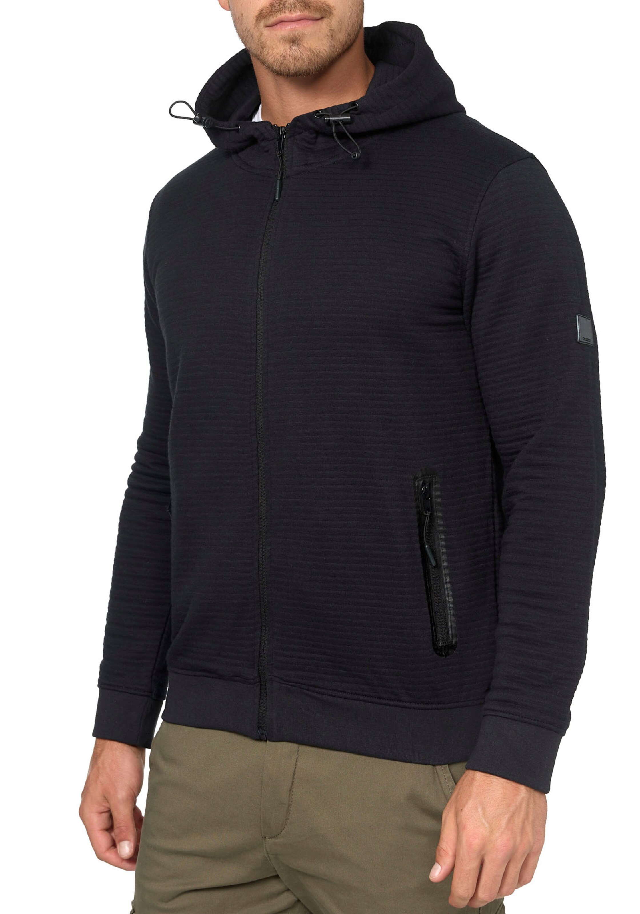 INDICODE JEANS Zip-Up Hoodie in Black