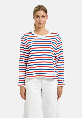 Smith&Soul Gestreiftes Boxy Sweatshirt mit Backprint in Blau: Vorderseite