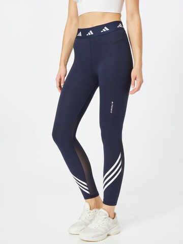 ADIDAS PERFORMANCE Skinny Workout Pants 'Techfit 3-Stripes' in Blue: front