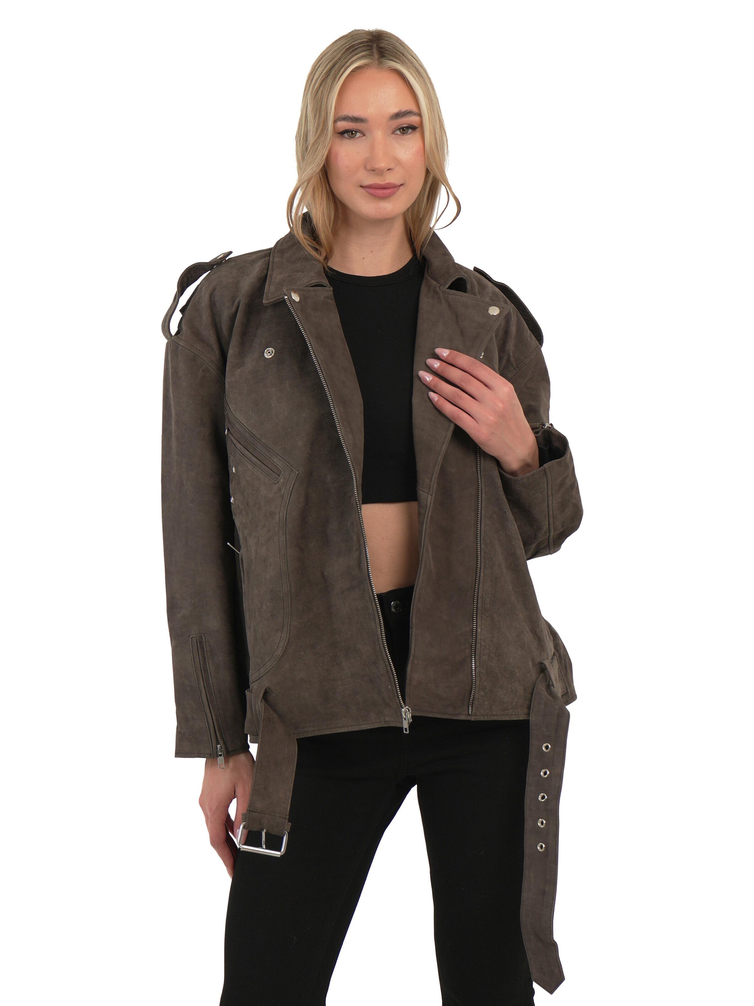 Chic and Clicks - Chaqueta de entretiempo 'Dakota Suede' en marrón