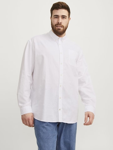 Jack & Jones Plus - Ajuste estrecho Camisa 'Oxford' en blanco: frente