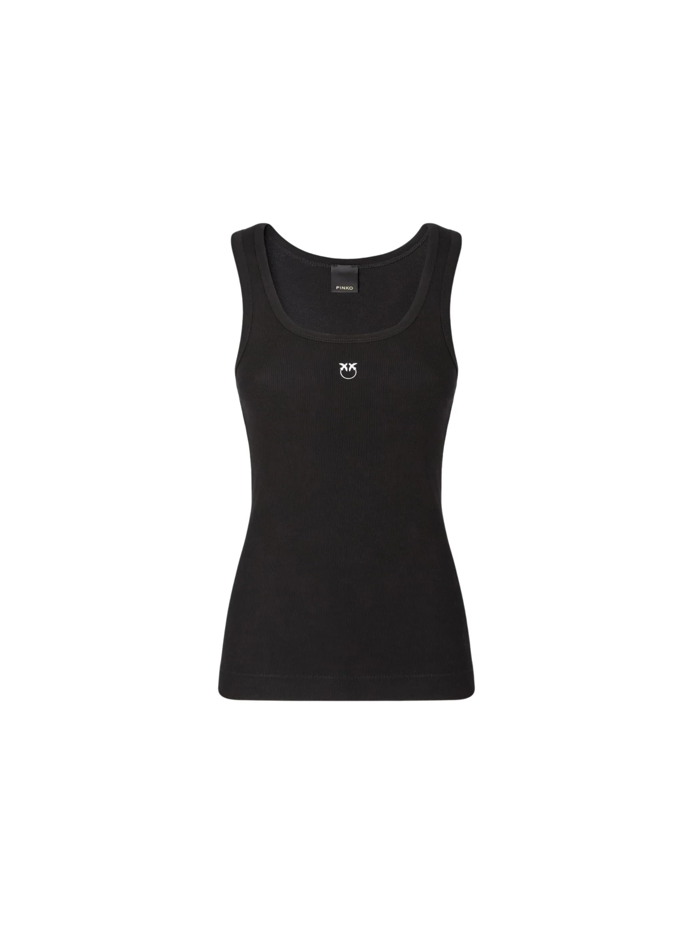 PINKO Top 'PINKO CALCOLATORE CANOTTIERA COSTINA COTONE LOGO METAL canotta' in Zwart: voorkant