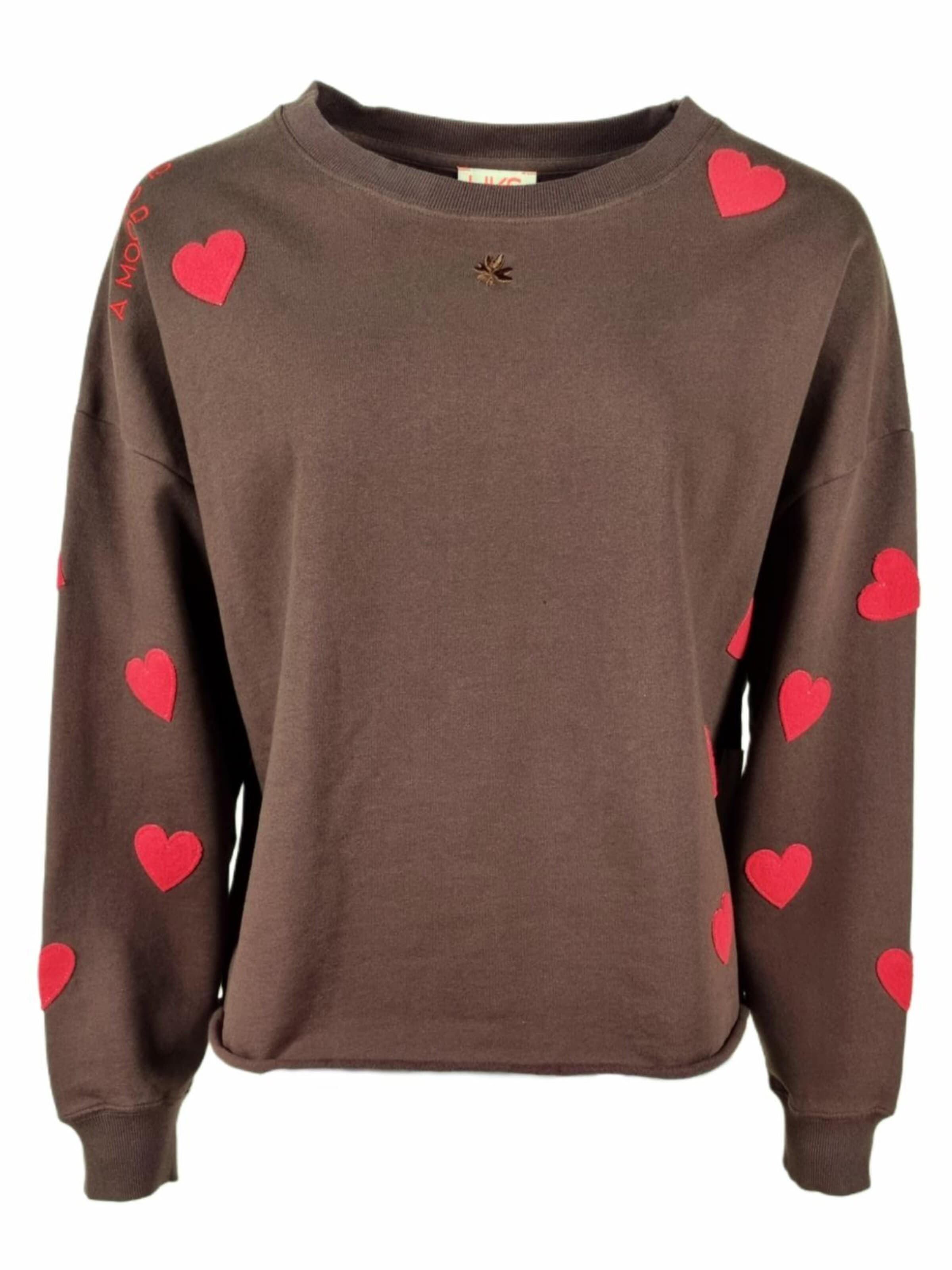 LIKS. Munich Sweatshirt 'Damen Sweatshirt mit Herzpatches aus Organic Cotton - SummerC' in Brown: front